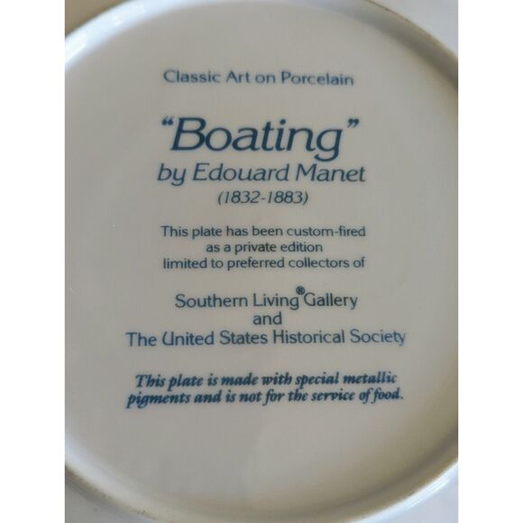 Southern Living Gallery "Boating"by Edouard Manet collectable plate - Picture 5 of 11
